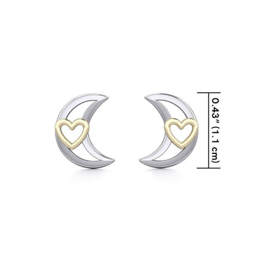 The Golden Heart in Crescent Moon Silver Post Earrings MER1779 - Jewelry